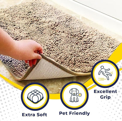 Muddy Mat® | Super Water Absorbent Door Mat Indoor, Microfiber Quick Dry Chenille Entryway Rug, Slip Resistant Front Door Mat, Indoor Mats for Entryway, Machine Washable Pet Rug, Beige 30" x 48"
