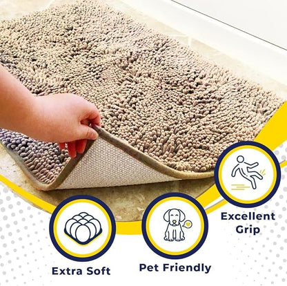 Muddy Mat® | Super Water Absorbent Door Mat Indoor, Microfiber Quick Dry Chenille Entryway Rug, Slip Resistant Front Door Mat, Indoor Mats for Entryway, Machine Washable Pet Rug, Beige 2ft x 4ft
