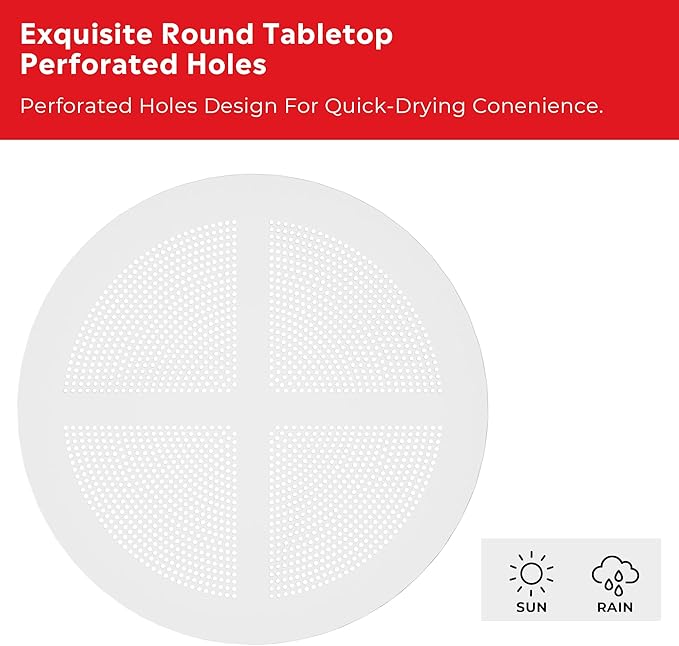 Costaelm Dining Table for 4 with Chair, HDPE Patio Round Dining Table and Stackable Chair, Outdoor Patio Furniture All Weather for Backyard Porch Poolside, White