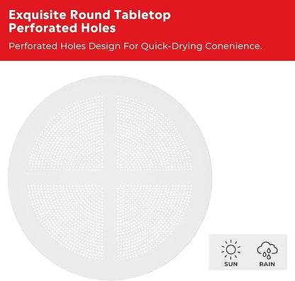 Costaelm 4 Person Dining Table Set, HDPE Patio Round Dining Table and Stackable Chair, Kitchen & Dining Room Sets All Weather for Backyard Porch Poolside, White
