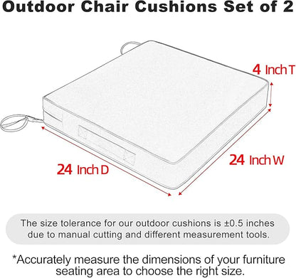 Favoyard Patio Chair Cushions 24 x 24 x 4 Inch Waterproof Outdoor Seat Cushions for Patio Furniture 3-Year Color Fastness Garden Sofa Couch Chair Pads with Handle & Adjustable Straps Set of 2, Beige