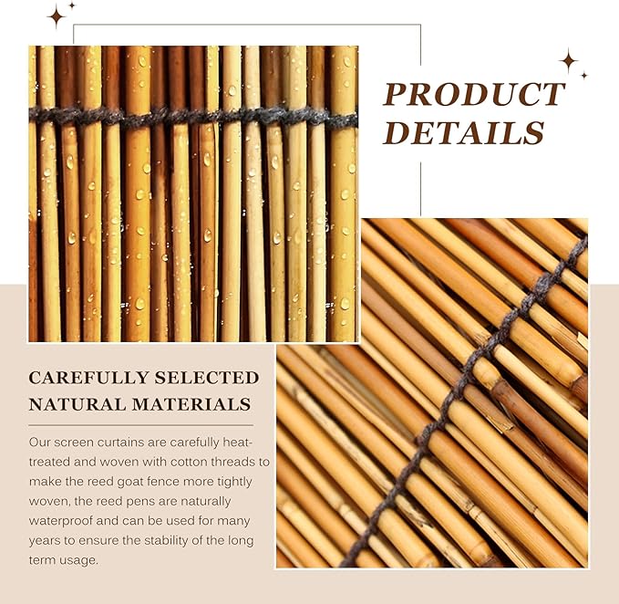 Natural Reed Fencing Rolls: Privacy Bamboo Fence 3/4/5/6ft High Roll Reed Screen, Decorative Bamboo Fencing for Outdoor Balcony Patio Garden Backyard,with Cable Zip Ties(Coffee, 2.6x6.6ft)