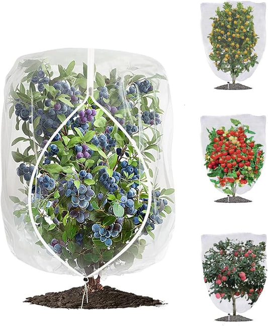 4 Pack Fruit Tree Netting with Zipper & Drawstring, 2.6 x 3.2 Ft Reusable Blueberry Bush Netting Cover, Durable Bird Netting for Vegetables, Trees, Bushes in Garden
