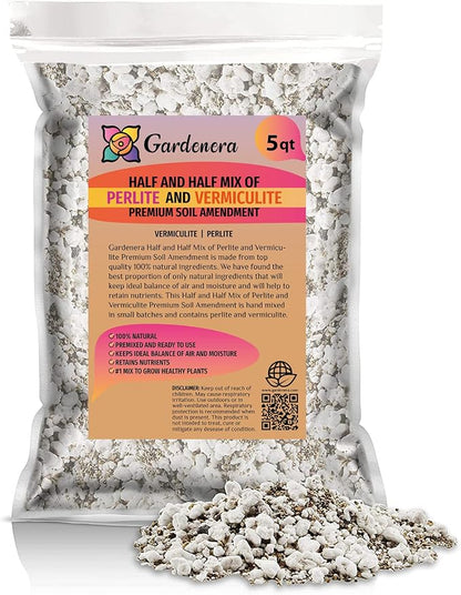 Moisture Control and Drainage Perfection with Gardenera 50/50 Perlite Vermiculite Blend - Ideal Soil Amendment for All Plant Types - 5 Quart