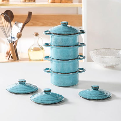 12 oz Mini Cocotte Set of 4, Ceramic Casserole Dishes with Lids & Handles | Reactive Glaze, Individual Baking & Serving, Ideal for Pot Pies, French Onion Soup, Casseroles & Baked Pasta, Oven Safe