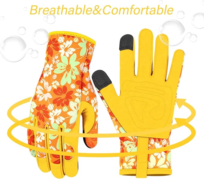 Leather Gardening Gloves for Women Thorn Proof Garden Gloves Touch Screen Working Gloves Gifts,M