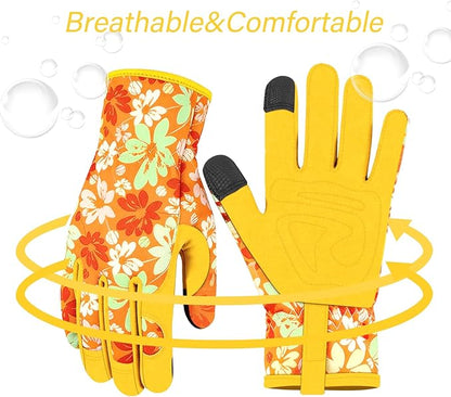 Leather Gardening Gloves for Women Thorn Proof Garden Gloves Touch Screen Working Gloves Gifts,M