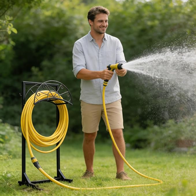 Garden Hose Holder, Detachable Metal Hose Holder for Outside, Rustproof Heavy-Duty Freestanding Water Hose Hanger Rack Holds Up to 150Ft Hose for Yard, Lawn