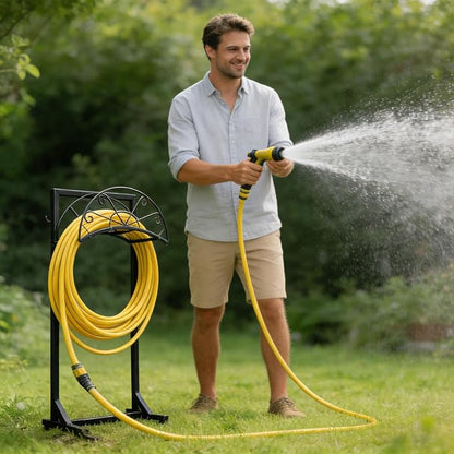 Garden Hose Holder, Detachable Metal Hose Holder for Outside, Rustproof Heavy-Duty Freestanding Water Hose Hanger Rack Holds Up to 150Ft Hose for Yard, Lawn