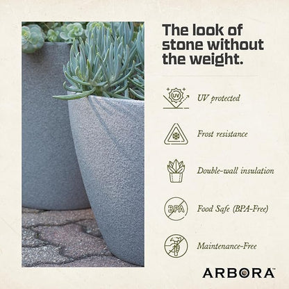 ARBORA 20" Mykonos Square Polyresin Indoor and Outdoor Planter with Stone Blend Concrete Finish - Durable, All Season, Weatherproof, Lightweight, Large Plant Pot for Patio, Garden, Deck, Entryway
