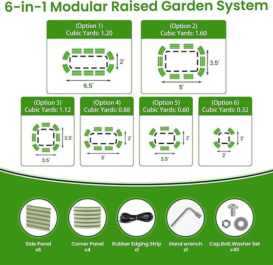 6.5X2X1.4 FT Raised Garden Bed for Outdoors - Galvanized Planter Raised Beds, Metal Planter Box for Vegetables,Flowers, Herbs, and Succulents(Light Green)