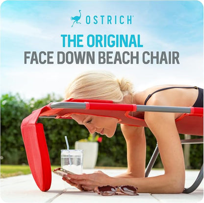 Ostrich the Original Chaise 72 x 22 Inch Lounge Portable Reclining Lounger, Outdoor Patio, Beach, Lawn, Camping, or Pool Tanning Chair, Red