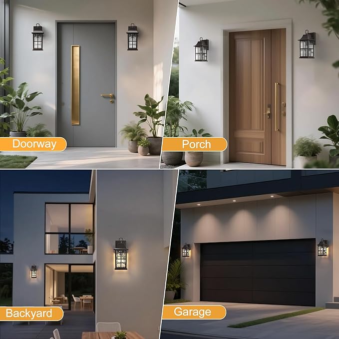Modern Outdoor Wall Lights 2 Pack, Aluminium Dusk to Dawn Outdoor Lighting, Exterior Wall Lantern Waterproof Porch Light, Outside Light for House, Garage, Patio (Oil-Rubbed Bronze)