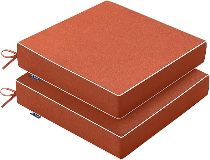 MIULEE Orange Outdoor Chair Cushions Set of 2, 22x22x3 Inch Waterproof Patio Seat Cushions for Outdoor Furniture Couch Sofa, 3 Year Color Fastness High Density Foam with Adjustable Ties