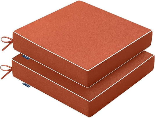 MIULEE Orange Outdoor Chair Cushions Set of 2, 22x22x3 Inch Waterproof Patio Seat Cushions for Outdoor Furniture Couch Sofa, 3 Year Color Fastness High Density Foam with Adjustable Ties