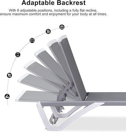 PURPLE LEAF Patio Chaise Lounge Chair Outside Aluminum Plastic Stackable Tanning Chairs for Pool Sunbathing Beach Deck Outdoor Lounger, Light Grey