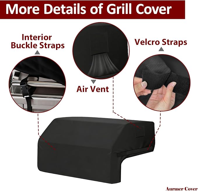 Built-in Grill Cover for Blaze 40 Inch 5-Burner Gas Grill, 600D Premium Built in Barbecue Grill Top Cover with Straps, Outdoor Kitchen Grill Head Cover, 42" x 28"x 24"