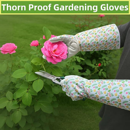 Gardening Gloves, Garden Gloves for Women Thorn Proof, Breathable Leather Work Gloves for Yard Pruning, Planting
