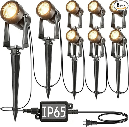 SUNTHIN Outdoor Landscape Lighting, 8 Pack LED Spot Lights Kit for Garden, Yard, House, Lawn, Tree, Flags, Fence Use, Warm White, IP65 Waterproof