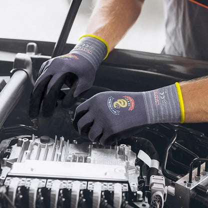 KAYGO Safety Work Gloves MicroFoam Nitrile Coated, 3 Pairs KG18NB,Seamless Knit Nylon Glove for Men and Women, Ideal for Automotive,Warehouse,Construction (L,Gray)