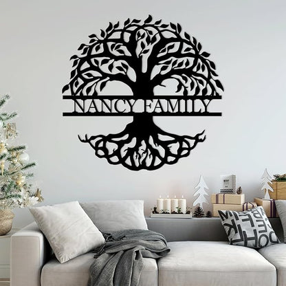 Tree of Life Wall Art, Custom Family Name Sign, Family Tree Wall Decor, Personalized Last Name Sign, Metal Wall Art for Living Room, Bedroom, Indoor, Outdoor, Housewarming Gift