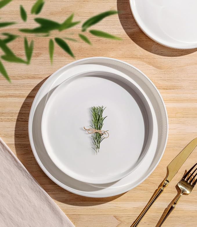 TheTerra Ceramic Dinnerware Set for 4, 12-Piece Plates and Bowls Set | Lightweight Porcelain Dish Set, Scratch Resistant, Oven & Microwave & Dishwasher Safe, Bright White