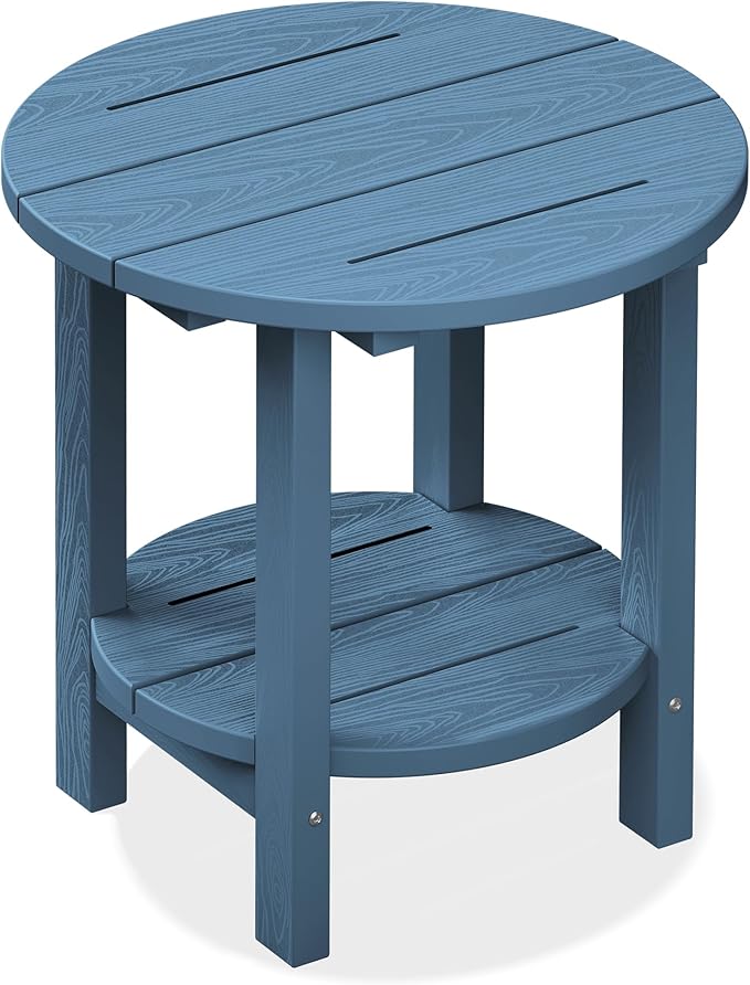 SERWALL Round Outdoor Side Table, HDPE Small Adirondack End Table,2-Tier Patio Side Table for Backyard Pool Porch Garden Lawn, Navy