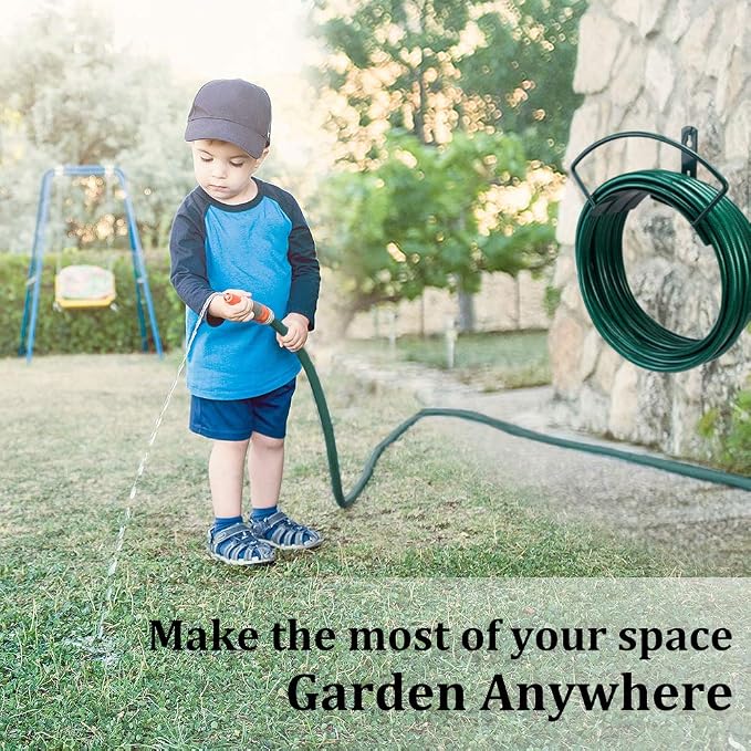 Eastrans Deluxe Wall Mount Garden Hose Hanger Duty Metal Hose Holder Easily Holds 125 3/4’’ Hose Solid Steel Extra Bracing Forest Green