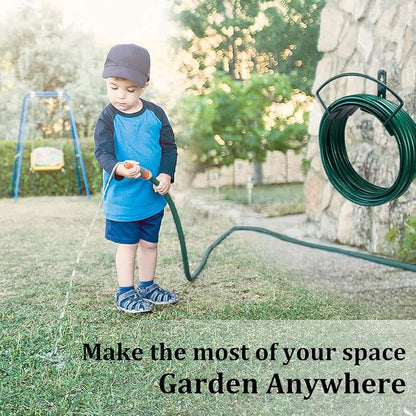 Eastrans Deluxe Wall Mount Garden Hose Hanger Duty Metal Hose Holder Easily Holds 125 3/4’’ Hose Solid Steel Extra Bracing Forest Green