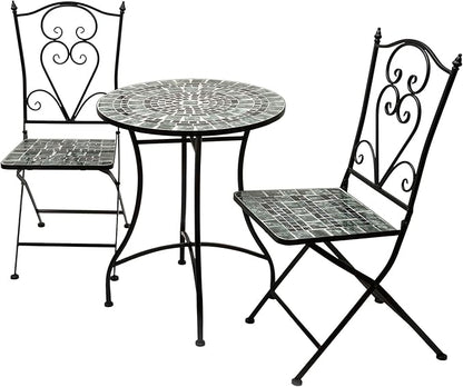 Alpine Corporation Indoor/Outdoor Marbled Glass Mosaic 3-Piece Bistro Set Folding Table and Chairs Patio Seating