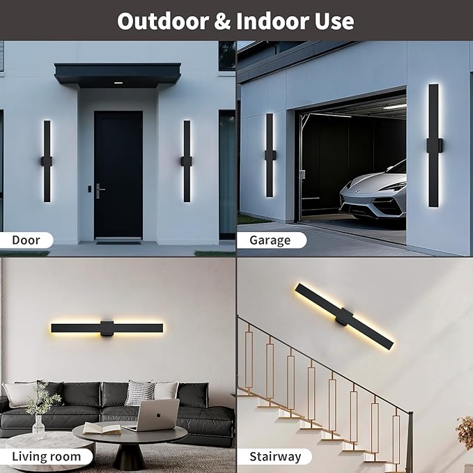 2 Pack LED Modern Outdoor Wall Lights Dimmable 3-Color Temperature 57.5in Exterior Lighting Fixtures IP65 Waterproof Outside Lights for House Hallway Garage Patio