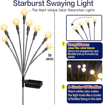 TONULAX Solar Garden Lights - Upgraded Solar Swaying Light, Sway by Wind, Outdoor Lights, Yard Patio Pathway Decoration, High Flexibility Iron Wire & Heavy Bulb Base, Warm White(8 Pack)
