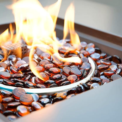 onlyfire 10 Pounds Fire Glass Beads for Propane Fire Pit and Gas Fireplace, 1/2 Inch Round Firepit Glass Rocks Flat Marbles for Fire Pit Table, Caramel