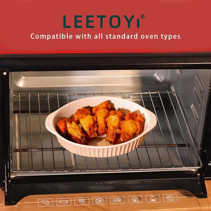 LEETOYI Porcelain Small Oval Au Gratin Pans, Set of 4 Baking Dish Set for 1 or 2 person servings, Bakeware with Double Handle for Kitchen and Home, White