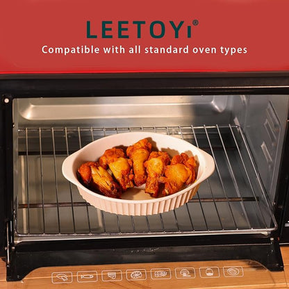 LEETOYI Porcelain Small Oval Au Gratin Pans, Set of 4 Baking Dish Set for 1 or 2 person servings, Bakeware with Double Handle for Kitchen and Home, White