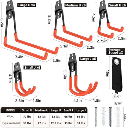 30 Pack Garage Hooks, Heavy Duty Steel Wall Mount Utility Hangers with Anti-Slip Coating for Hanging Bikes, Ladders, Power Tools, and Garden Equipment