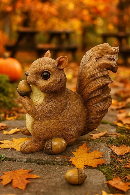 Brown Squirrel Statue with Acorn – Hand-Painted Polyresin Garden Figurine for Lawn, Patio & Planters – Rustic Outdoor Animal Décor