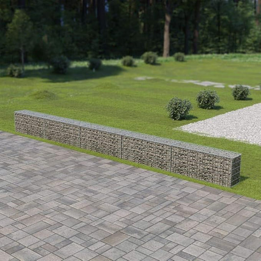 Galvanized Steel Gabion Wall with Covers, Gabion Mesh Wire Wall Panel Galvanized Steel Garden Stone Wire Basket Fencing Patio Decorative Fence, 236"x11.8"x19.7",-183
