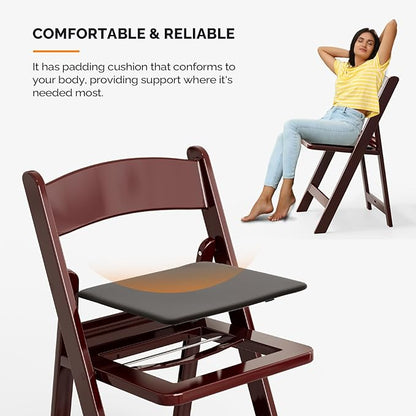VINGLI Resin Folding Chairs with Cushion, Foldable Plastic Chair with Comfortable Padded Seats, Perfect for Event Party Indoor Outdoor, Reddish Brown, 1 PC