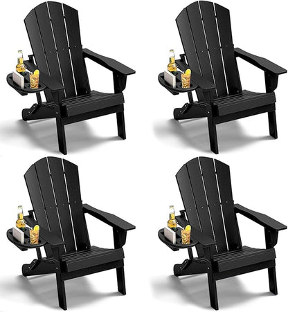 Adirondack Chair Set of 4, HDPE Folding Adirondack Chair with Multifunctional Cup Holder, Weather Resistant Fire Pit Chair for porches, patios, poolsides, Decks.
