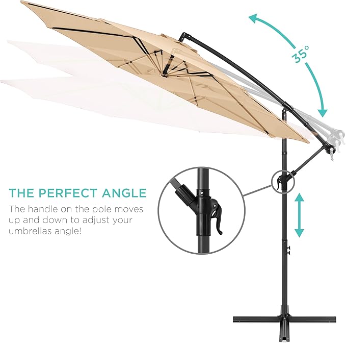 Best Choice Products 10ft Offset Hanging Market Patio Umbrella w/Easy Tilt Adjustment, Polyester Shade, 8 Ribs for Backyard, Poolside, Lawn and Garden