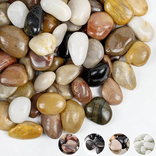 2lbs Pebbles for Indoor Plants, 1-2Inch Mixed Color Natural River Rocks for Aquarium, High Polished Decorative Stones for Vase Filler Fish Tank Landscaping Garden