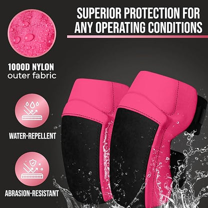 PRO Flooring Style Knee Pads for Women with 3 Levels of Protection, Pink, 1 Pair - Flat Napa Suede Leather & Multi Adjustable Fasteners - All Day Comfort, Made in USA