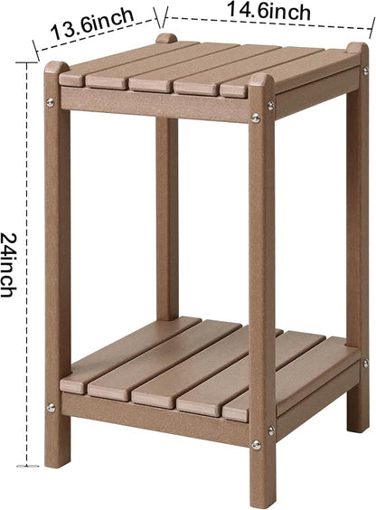 LZRS 24" Double Adirondack Outdoor Side Table, Pool Composite Patio Table,HDPE End Tables for Backyard,Pool, Indoor Companion, Easy Maintenance & Weather Resistant(Weathered Wood)