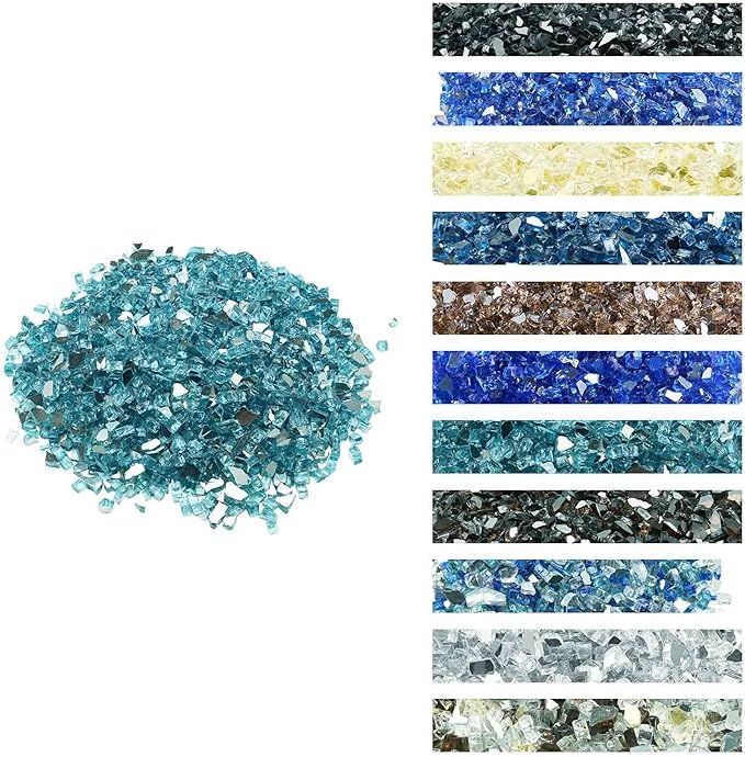 VEVOR Fire Glass, 20 LBS / 9 KG High-Temperature Resistant Fireplace Rocks, 1/2-Inch / 12.7 mm Reflective & Smokeless Firepit Glass Rock, High Luster Stone Landscaping for Fire Pit Table, Aqua Blue