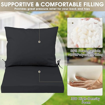 Outdoor Seat Cushion Set 24 x 24 In, Water-Resistant & Fade-Resistan, Patio Furniture Cushions with Removable Cover Deep Seat & Back Cushion with Handle and Adjustable Straps for Chair Sofa,1PC