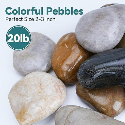 20lbs River Rocks, 2-3 Inch Plant Rocks for Pots Indoor, Decorative Garden Rocks Outdoor Landscaping, Polished Natural Stone for Walkways, Yard, Vases, Crafts