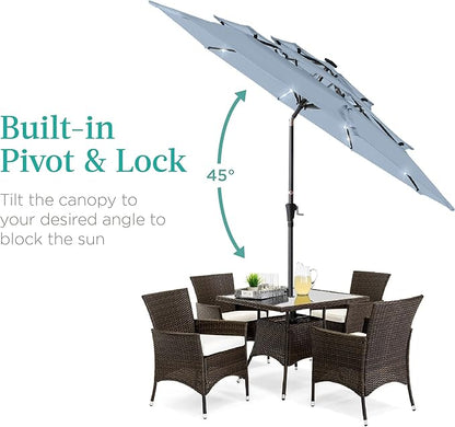 Best Choice Products 10ft 3-Tier Solar Patio Umbrella, Outdoor Market Sun Shade for Backyard, Deck, Poolside w/ 24 LED Lights, Tilt Adjustment, Easy Crank, 8 Ribs - Breeze Blue