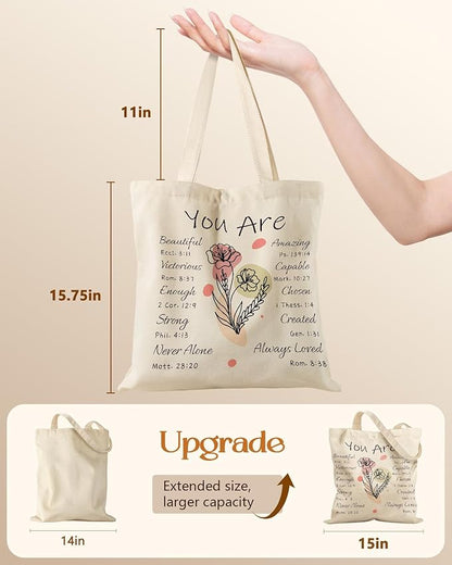 Miss Adola Canvas Tote Bag for Women – Aesthetic Canvas Bag with Zipper Cute Stylish Reusable Shoulder Totes for Shopping Work Daily Vacation, Purple Flower Bible