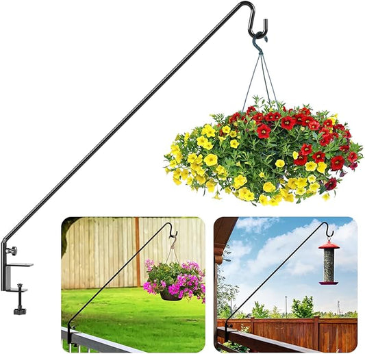 Idzo Deck Bird Feeder Hanger for Railing, 43in Deck Hook for Bird Feeder Pole, Sturdy 1 Piece Solid Steel Construction, 3in Non-Slip Clamp, Black